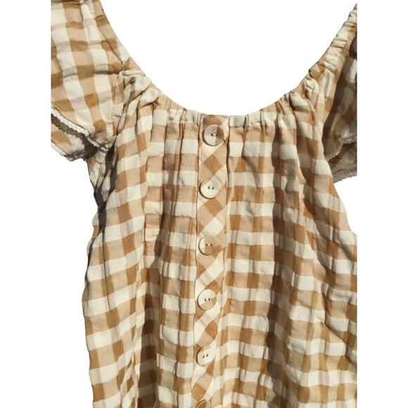 Matilda Jane Womens Peasant Top Size XS Plaid Tan Gingham Fall Preppy Blouse - Picture 3 of 13